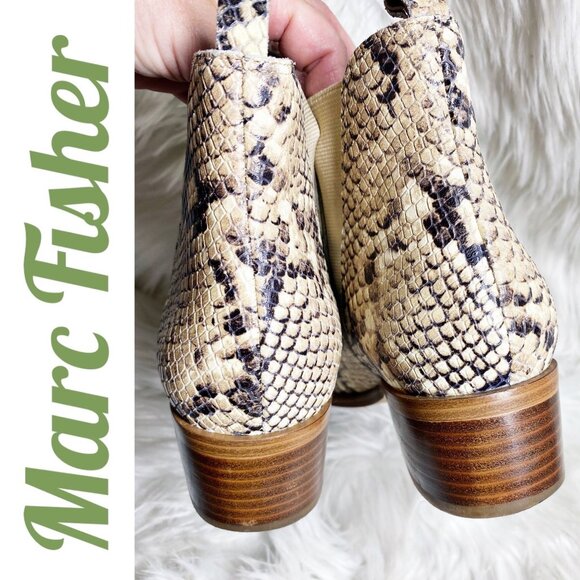 MARC FISHER YALE CHELSEA ANKLE BOOTIES NEUTRAL SNAKE PRINT LEATHER, SIZE 8.5 - Picture 5 of 11